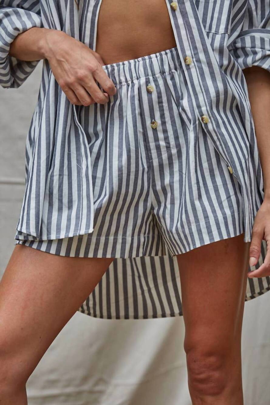 NEW BY TOGETHER striped wide leg shorts in blue/ ecru